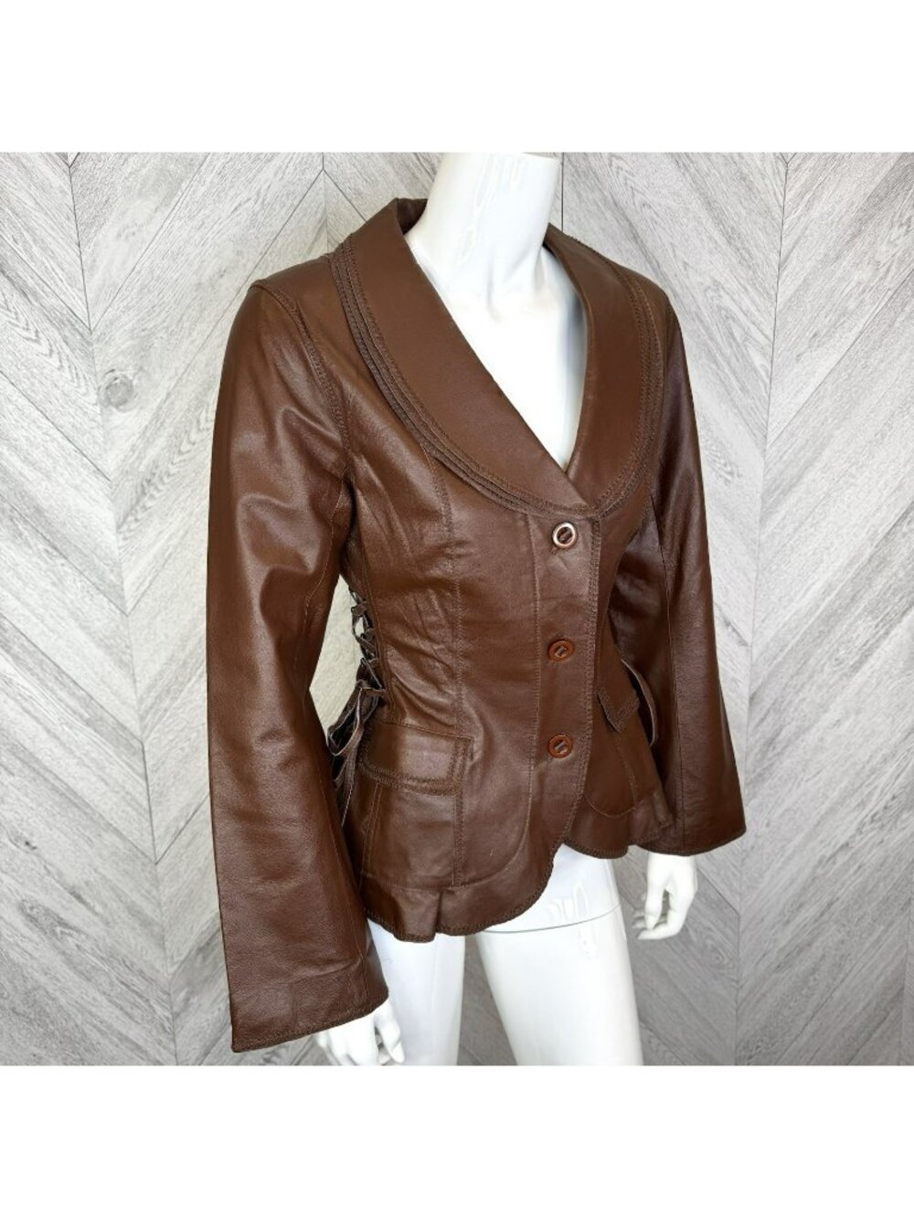 Vintage Y2K Boho Western Leather Jacket Whipstitched Side Lace Up Medium